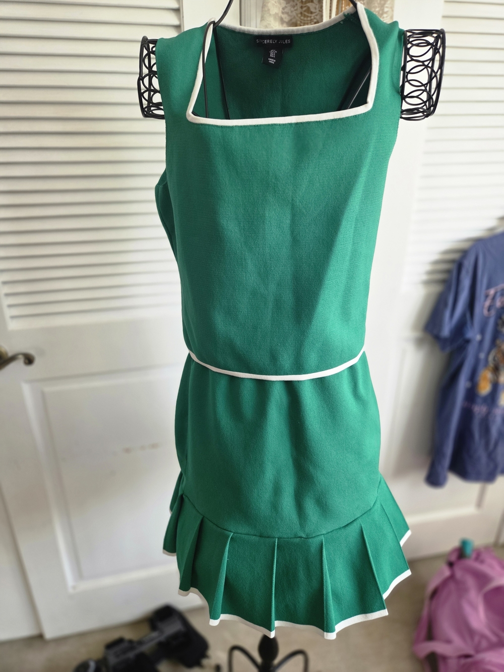 Sincerely Jules Green Mini Dress with White Trim